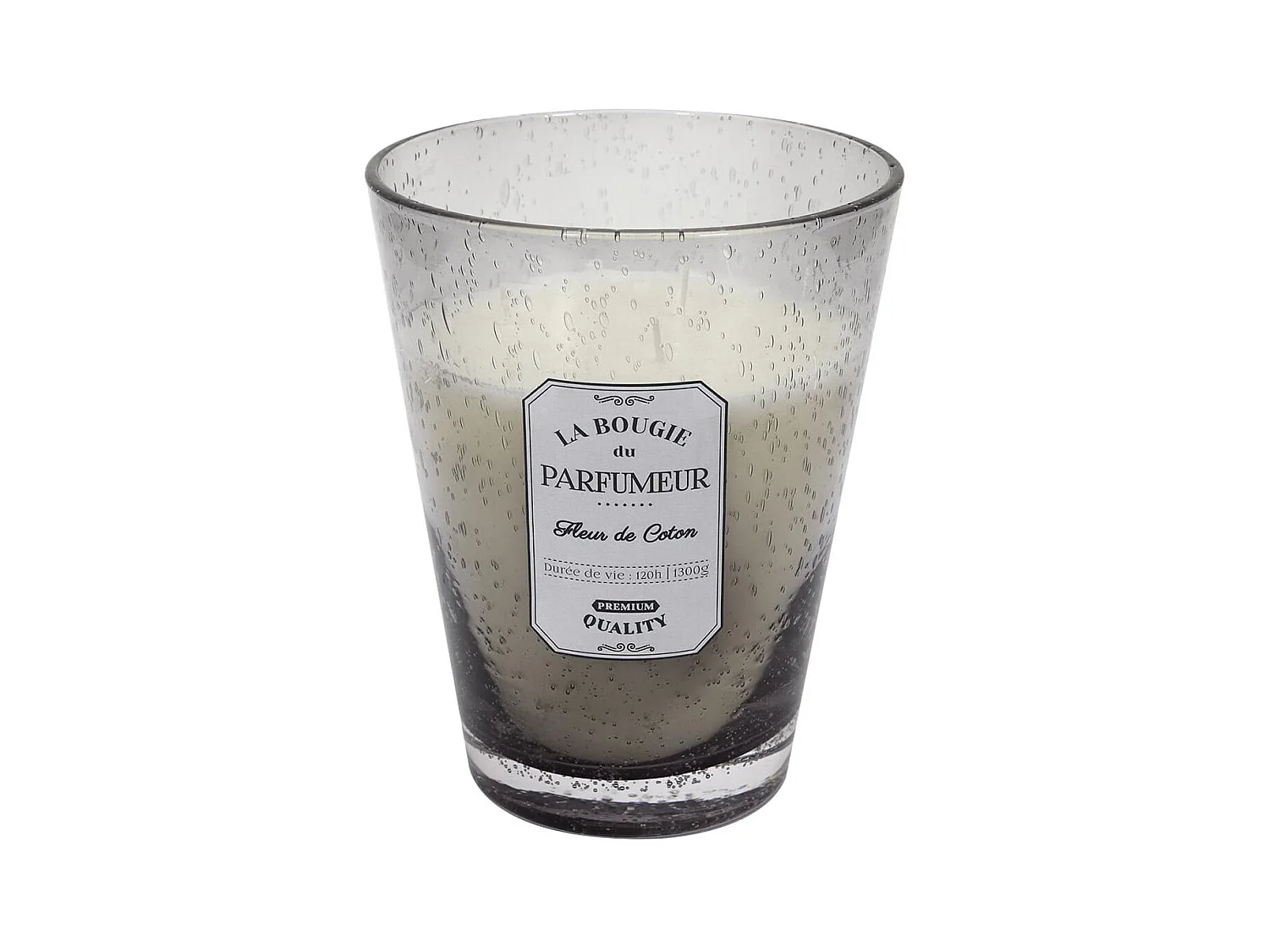 Bougie Parfumée en Verre Bullé Gris Clair Senteur Fleur de Coton H23cm - RAINY