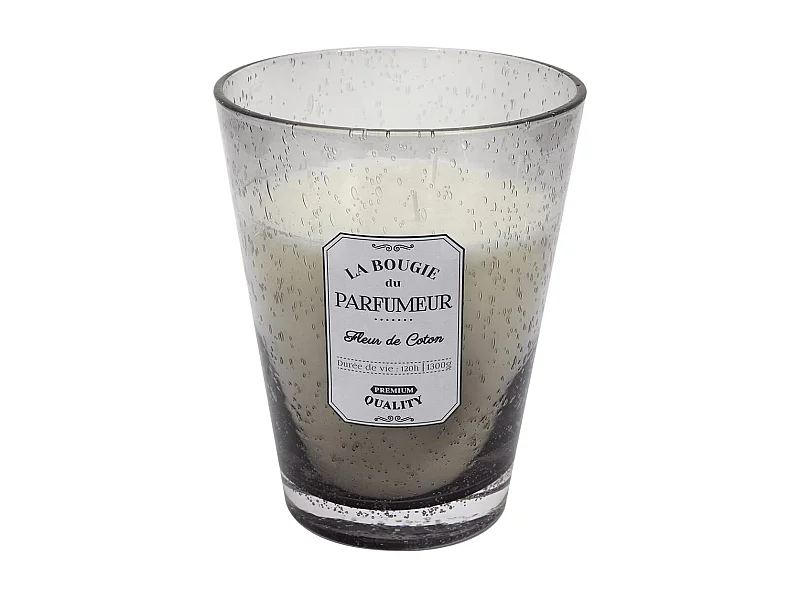 Bougie Parfumée en Verre Bullé Gris Clair Senteur Fleur de Coton H23cm - RAINY