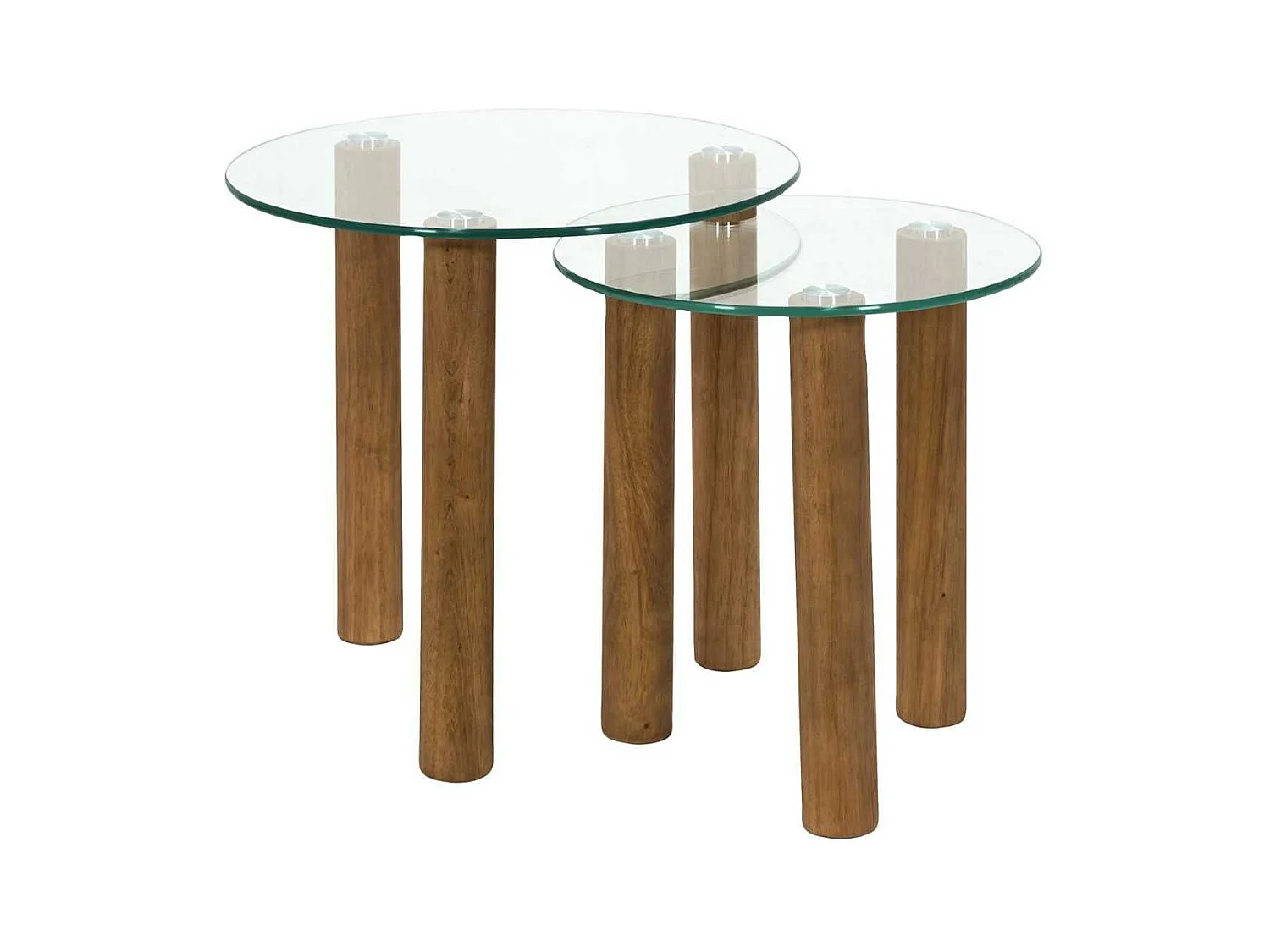 Lot de 2 Tables basses gigogne rondes en verre trempé pieds en hévéa - INAYA