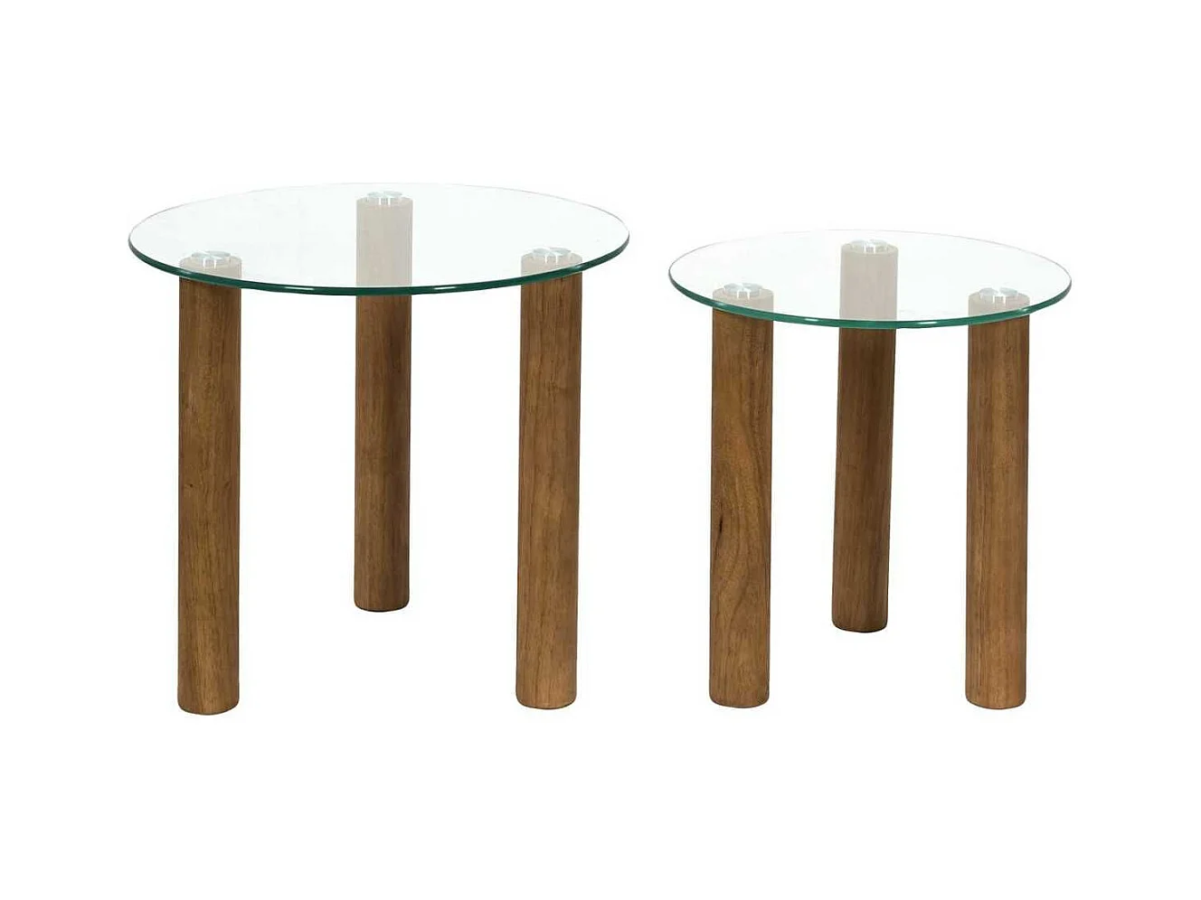 Lot de 2 Tables basses gigogne rondes en verre trempé pieds en hévéa - INAYA