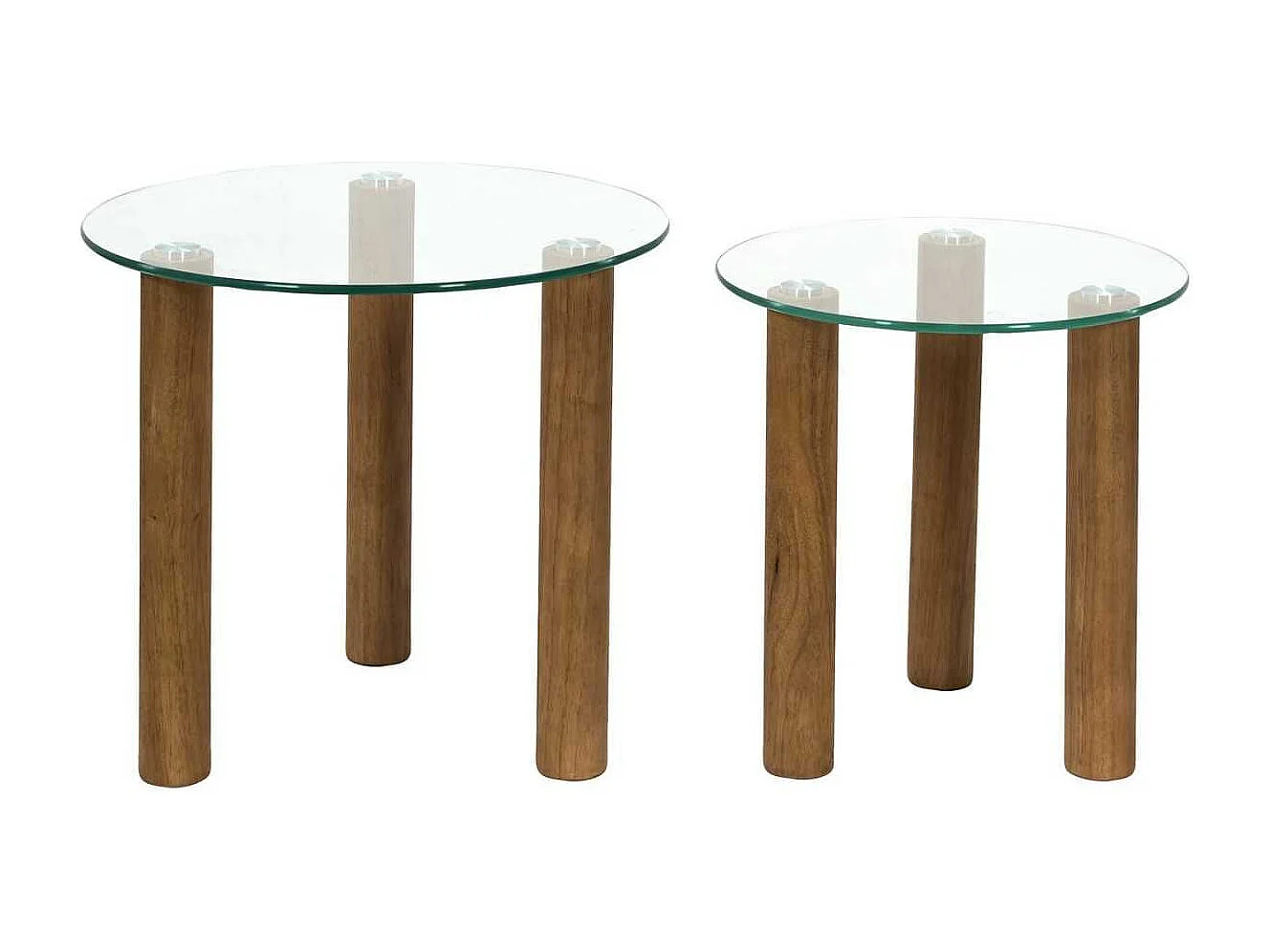 Lot de 2 Tables basses gigogne rondes en verre trempé pieds en hévéa - INAYA