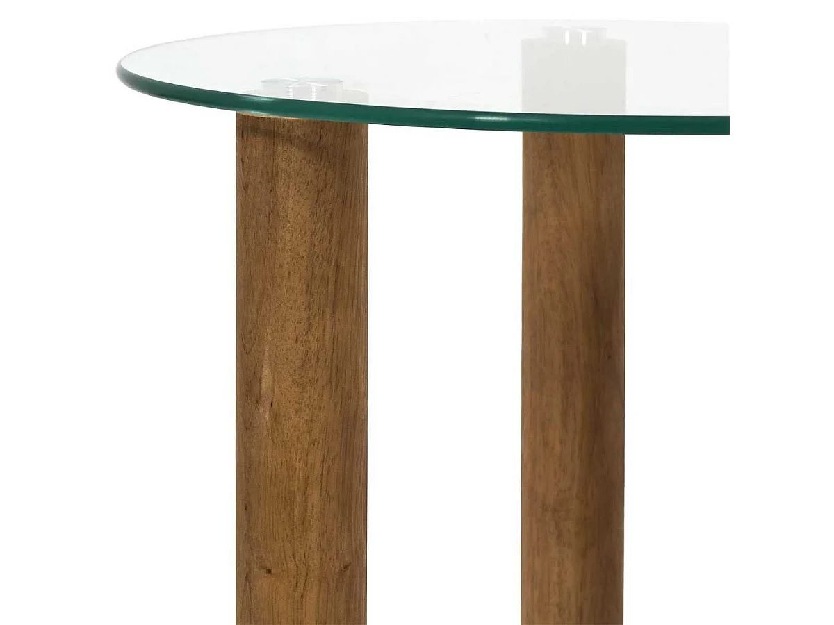 Lot de 2 Tables basses gigogne rondes en verre trempé pieds en hévéa - INAYA