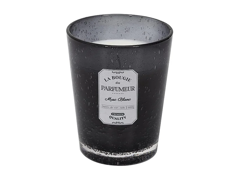 Bougie Parfumée en Verre Bullé Gris Foncé Senteur Musc Blanc H16cm - RAINY