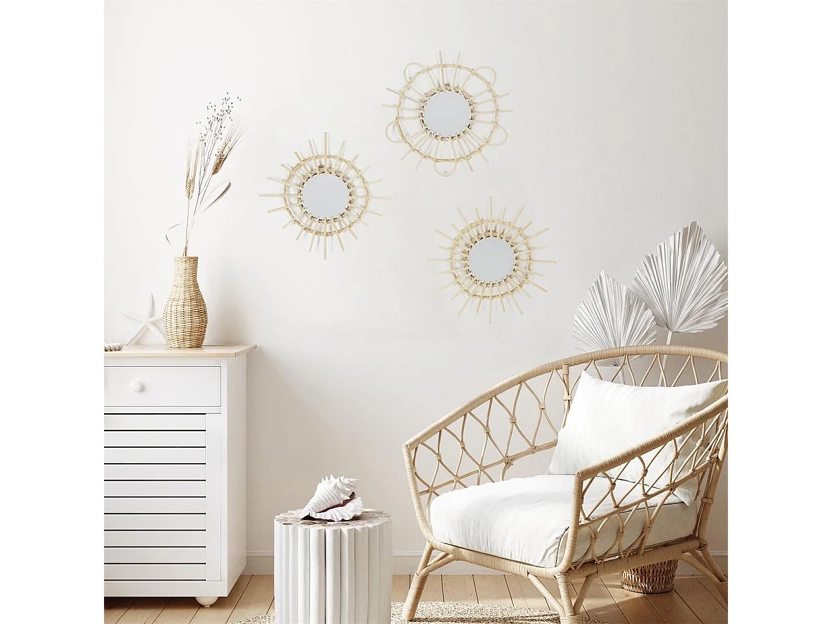 Lot de 3 Miroirs Ronds en Rotin Ø28 cm - DEMIA