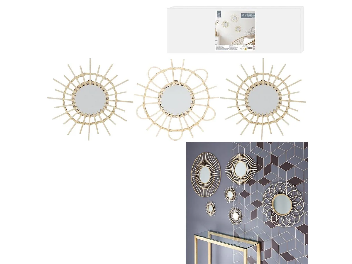 Lot de 3 Miroirs Ronds en Rotin Ø28 cm - DEMIA