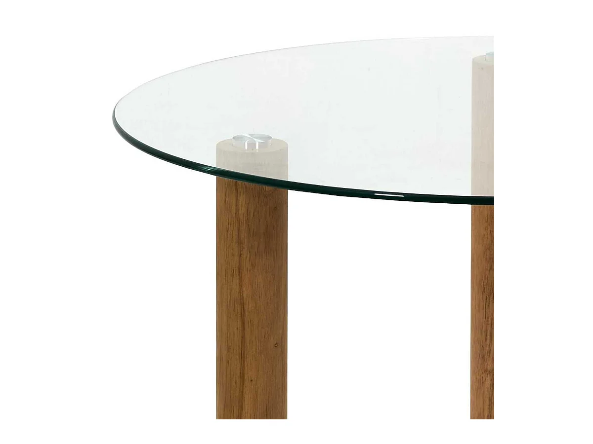 Table basse ronde en verre trempé pieds en hévéa - INAYA