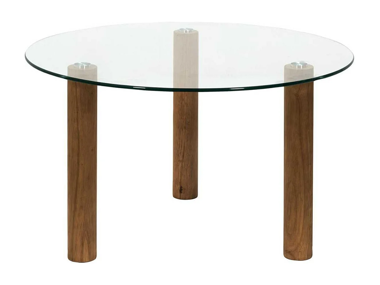 Table basse ronde en verre trempé pieds en hévéa - INAYA