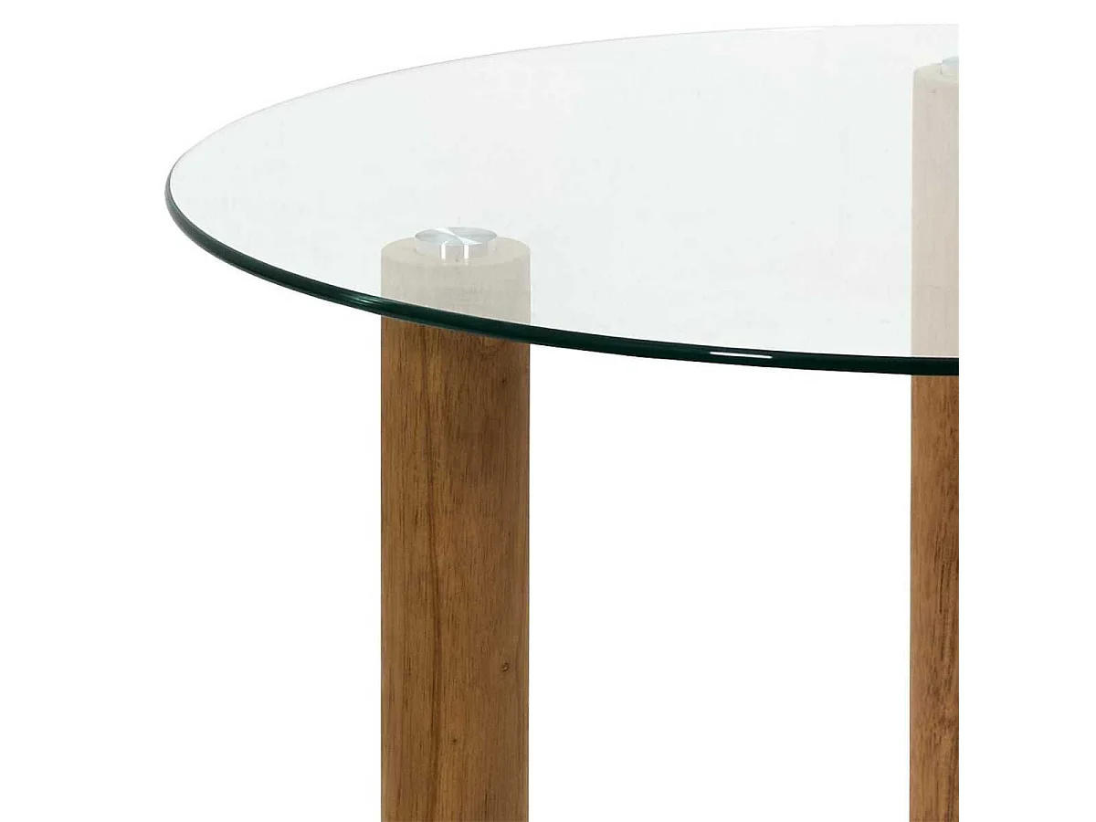 Table basse ronde en verre trempé pieds en hévéa - INAYA