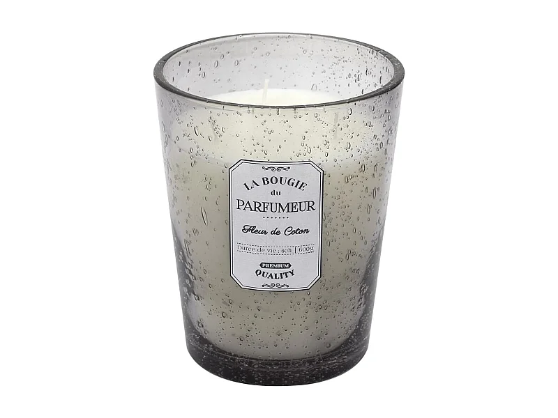 Bougie Parfumée en Verre Bullé Gris Clair Senteur Fleur de Coton H16cm - RAINY