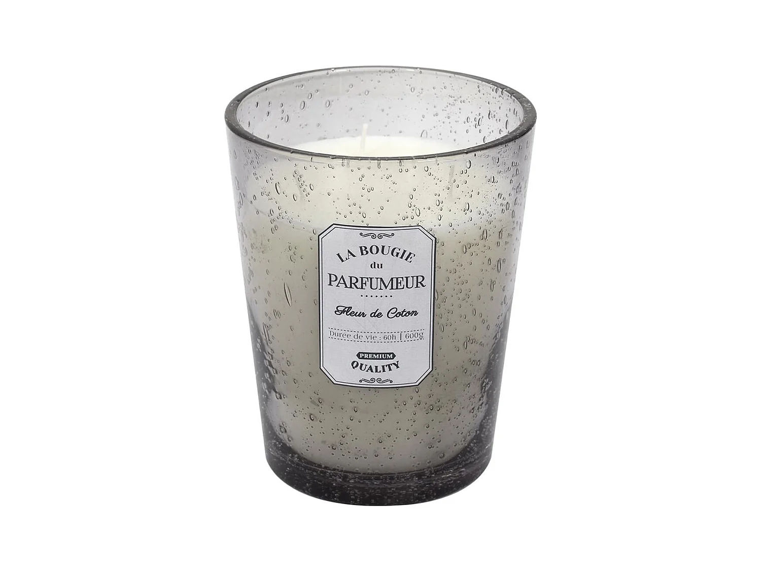 Bougie Parfumée en Verre Bullé Gris Clair Senteur Fleur de Coton H16cm - RAINY