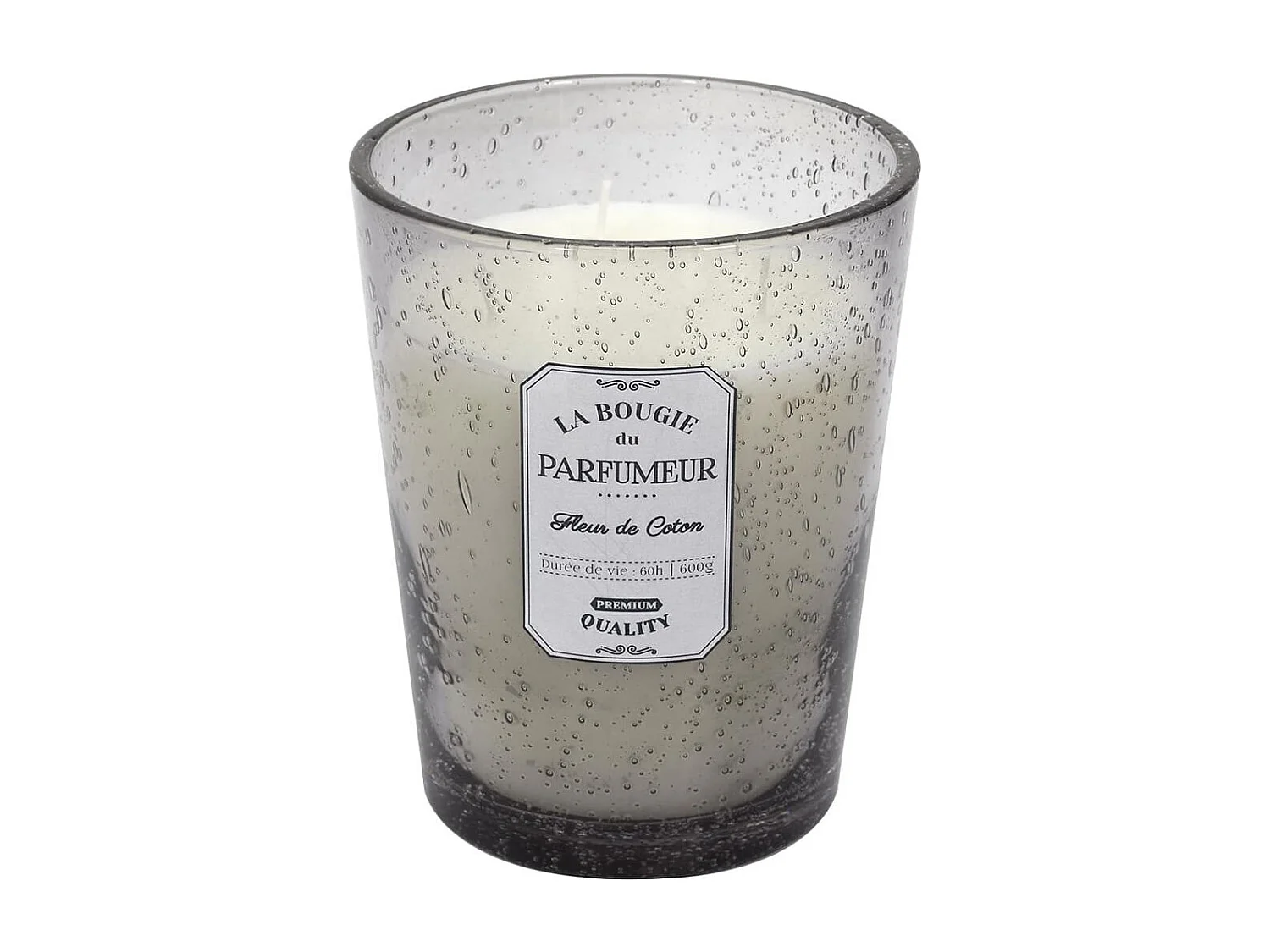 Bougie Parfumée en Verre Bullé Gris Clair Senteur Fleur de Coton H16cm - RAINY