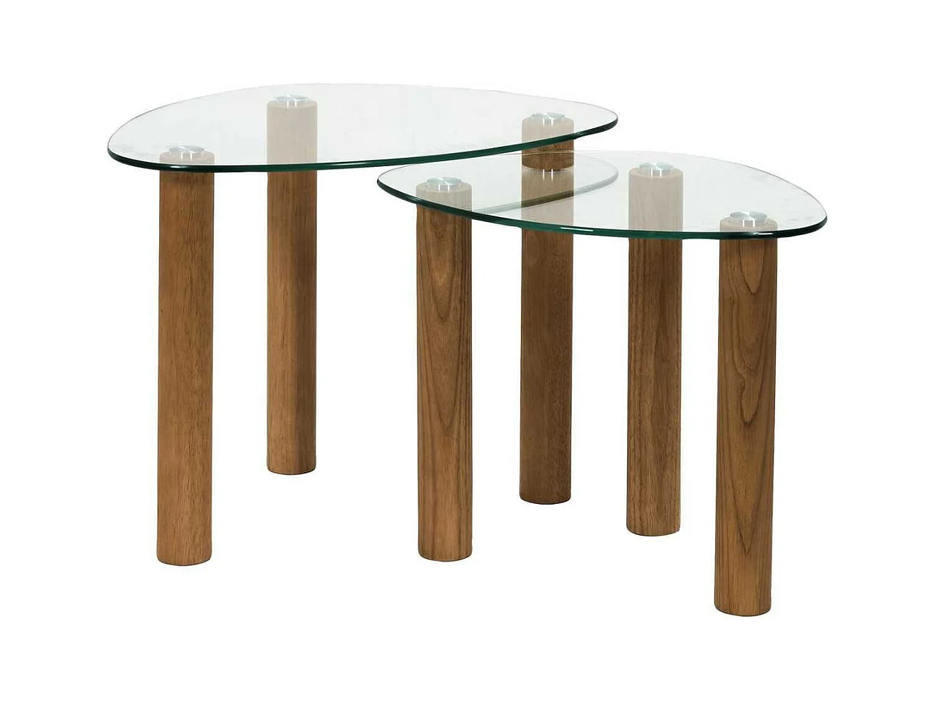 Lot de 2 Tables basses gigogne forme galet en verre trempé pieds en hévéa - INAYA