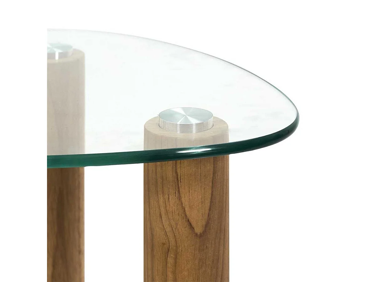 Lot de 2 Tables basses gigogne forme galet en verre trempé pieds en hévéa - INAYA