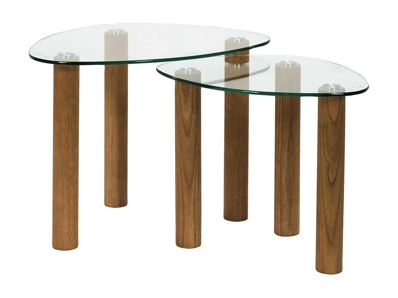 Lot de 2 Tables basses gigogne forme galet en verre trempé pieds en hévéa - INAYA