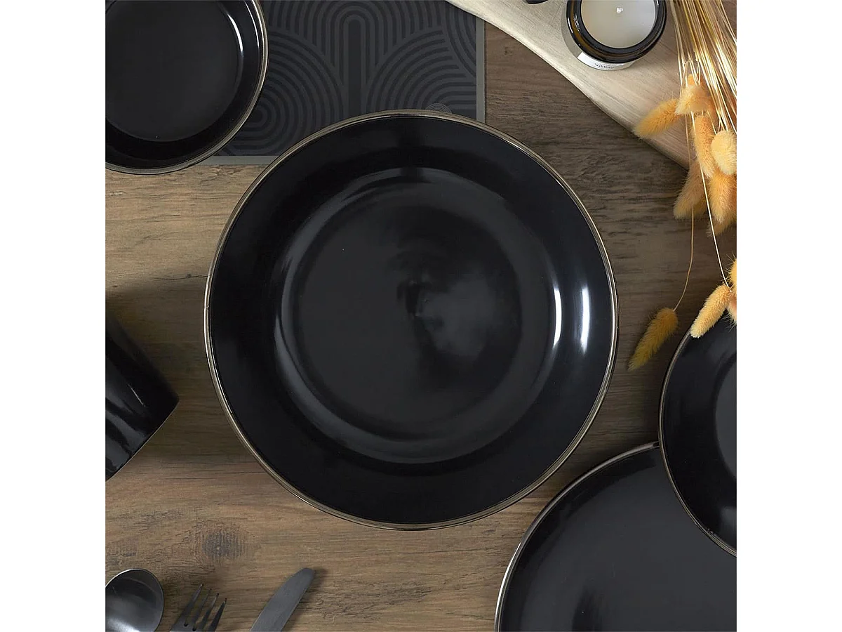 Saladier en Grès Noir Liseré Doré Ø25cm - MEDICA