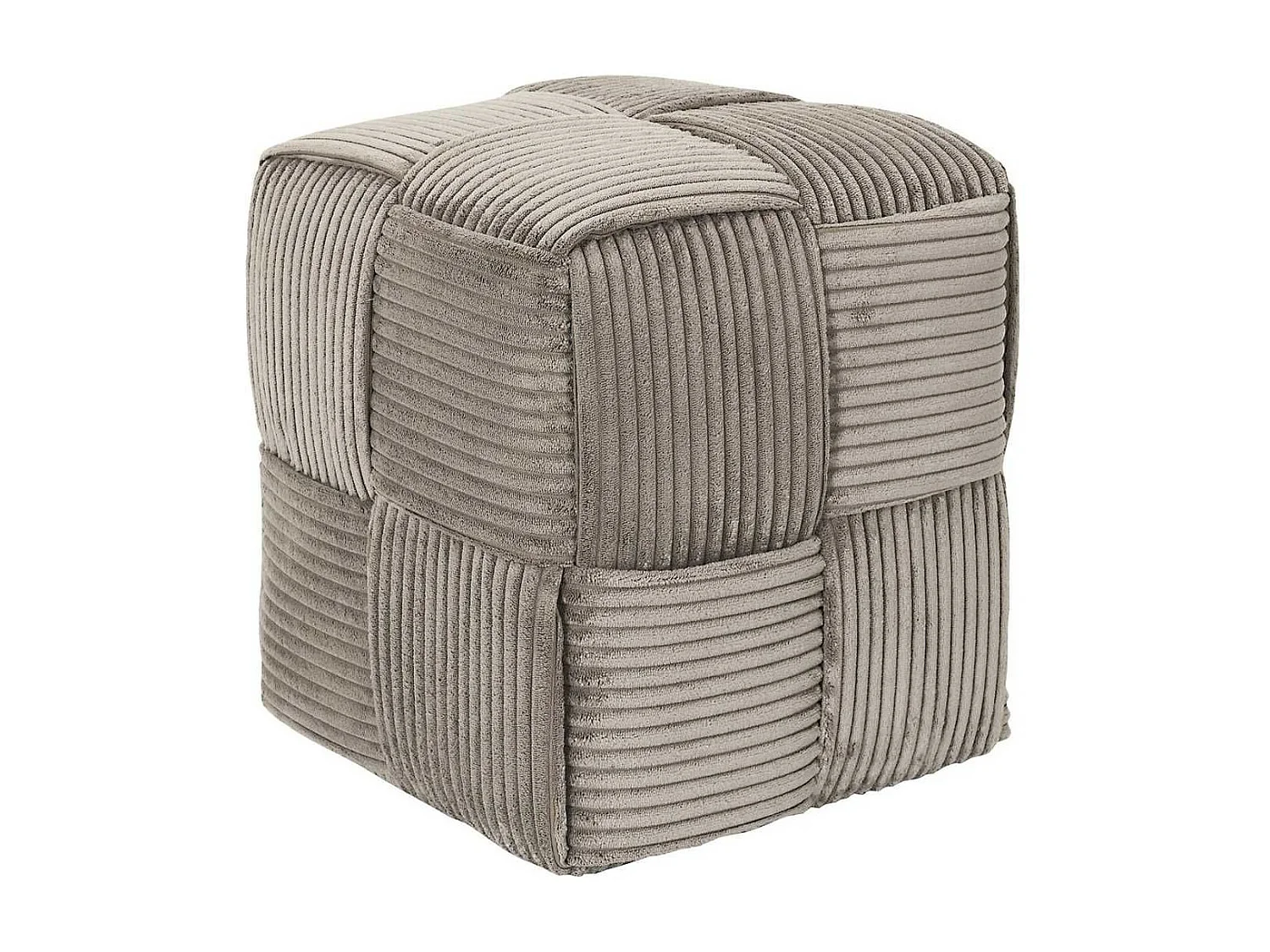 Pouf cube en velours côtelé tressé coloris taupe - AMORY