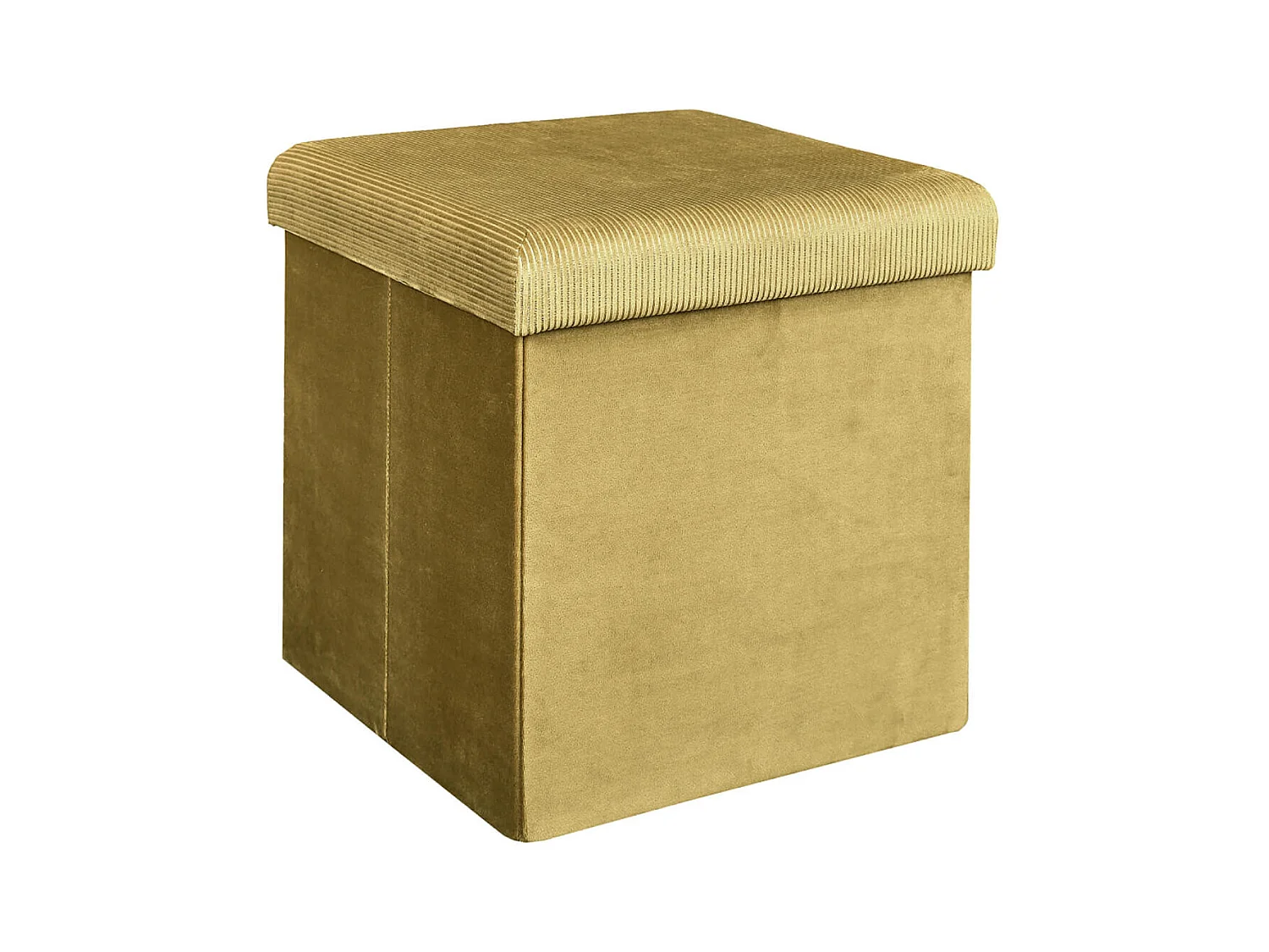 Pouf Coffre Pliable en Velours Côtelé Jaune Moutarde - NEIRA