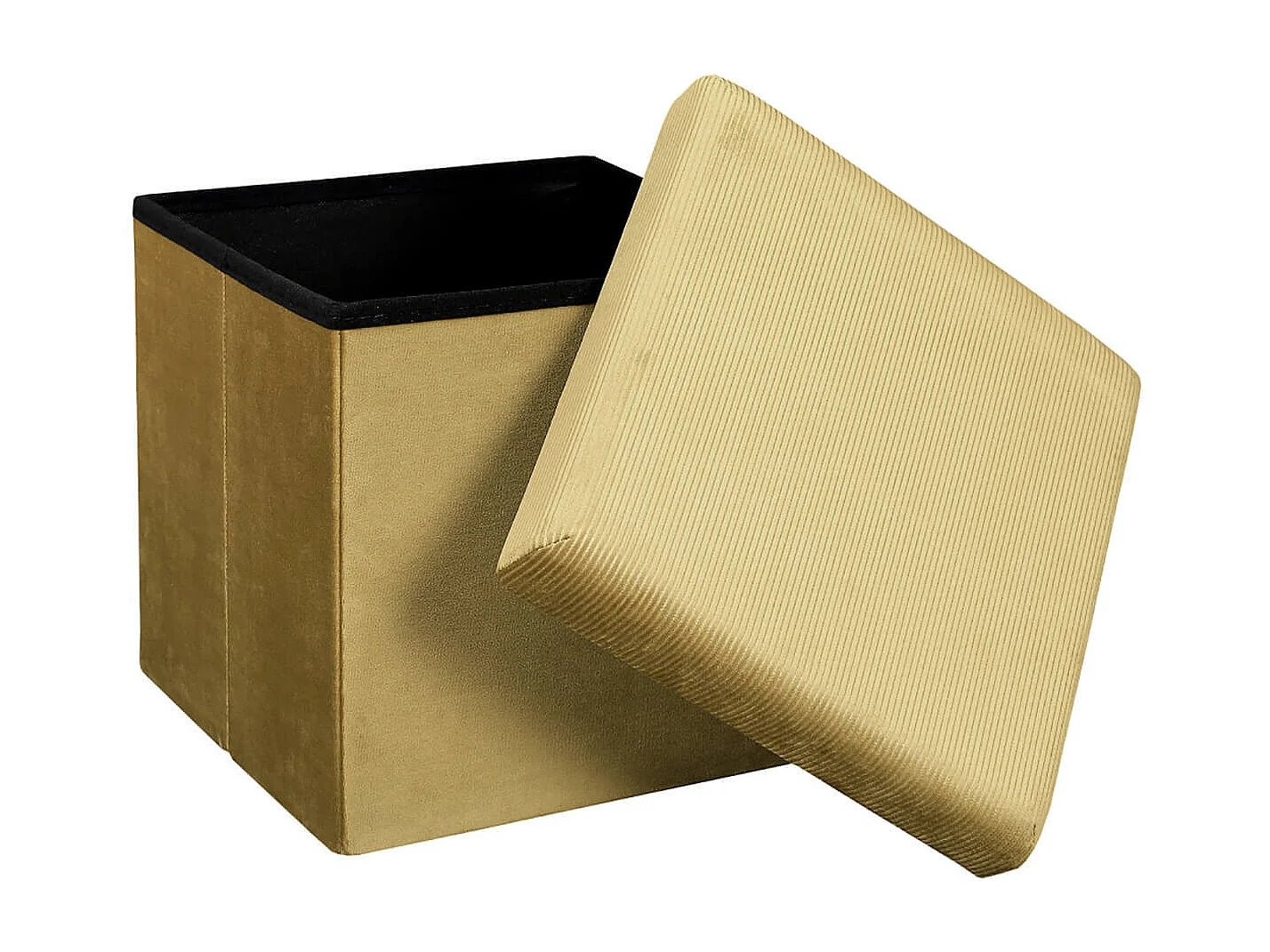 Pouf Coffre Pliable en Velours Côtelé Jaune Moutarde - NEIRA