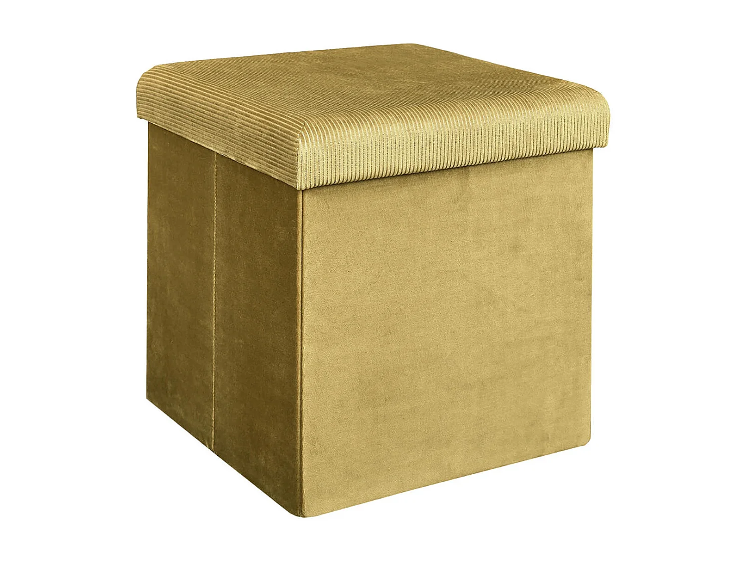 Pouf Coffre Pliable en Velours Côtelé Jaune Moutarde - NEIRA