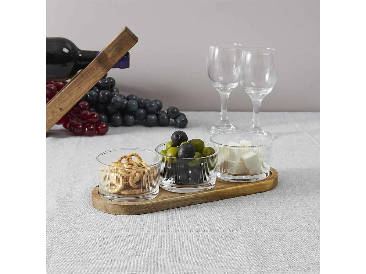 Set Apéritif Acacia avec 3 Coupelles en Verre - OLIRE