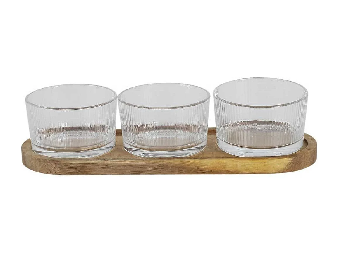 Set Apéritif Acacia avec 3 Coupelles en Verre - OLIRE