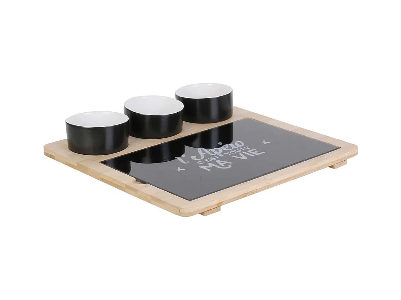 Plateau Apéro Bambou avec Planche à Découper en Verre + 3 Coupelles - SOKA
