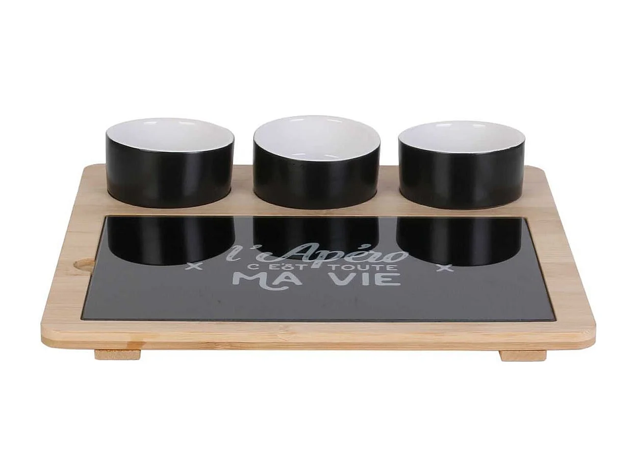 Plateau Apéro Bambou avec Planche à Découper en Verre + 3 Coupelles - SOKA