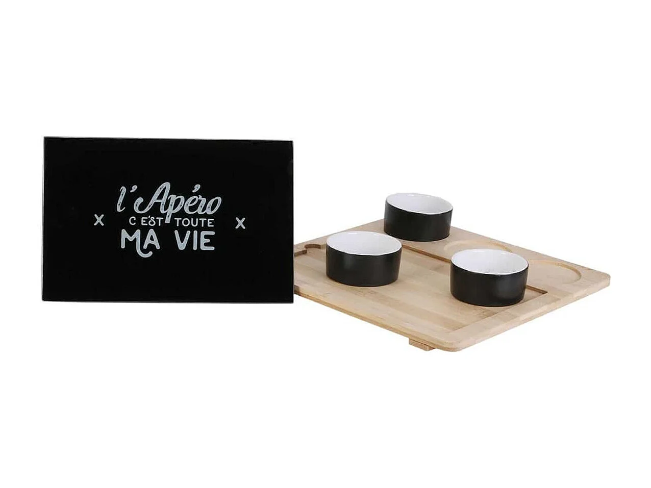 Plateau Apéro Bambou avec Planche à Découper en Verre + 3 Coupelles - SOKA