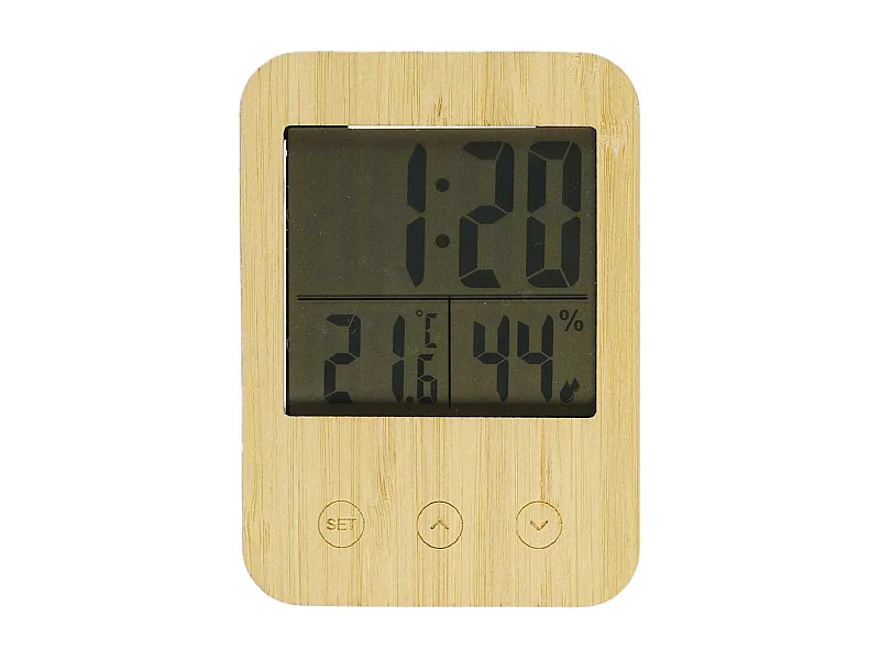 Réveil station météo façade en bois de bambou