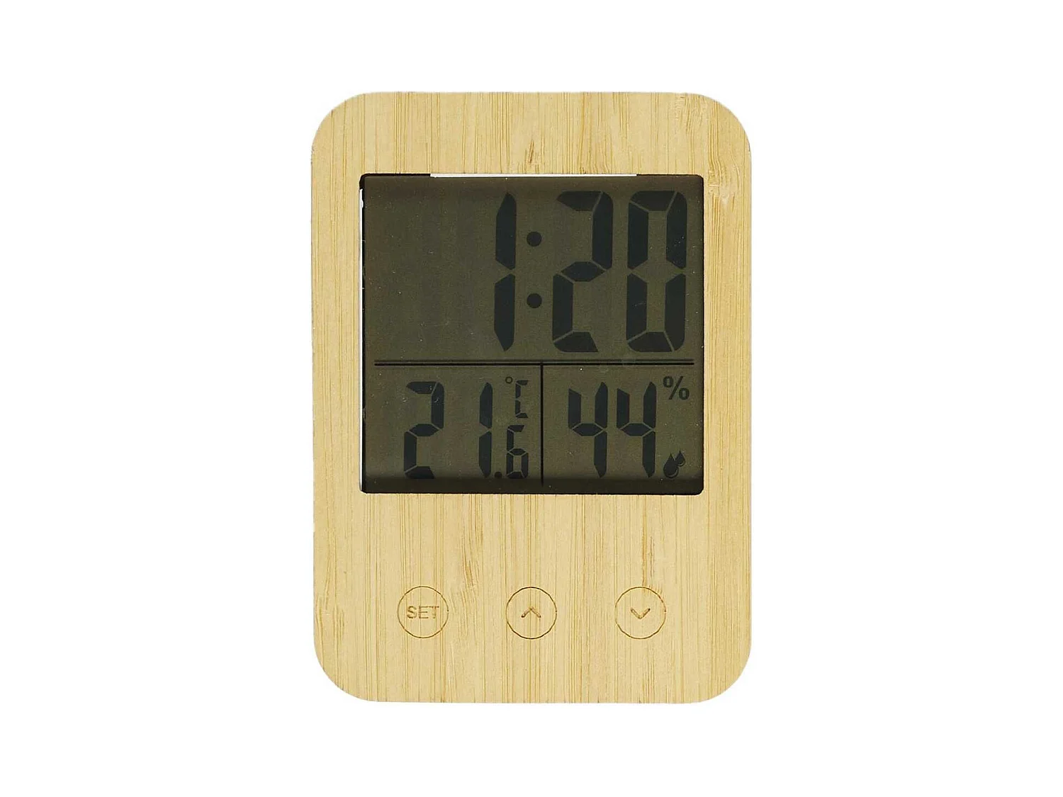 Réveil station météo façade en bois de bambou