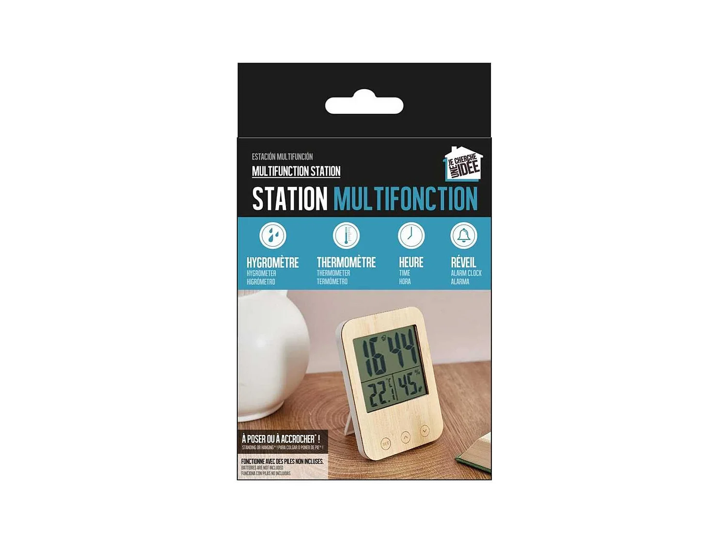 Réveil station météo façade en bois de bambou