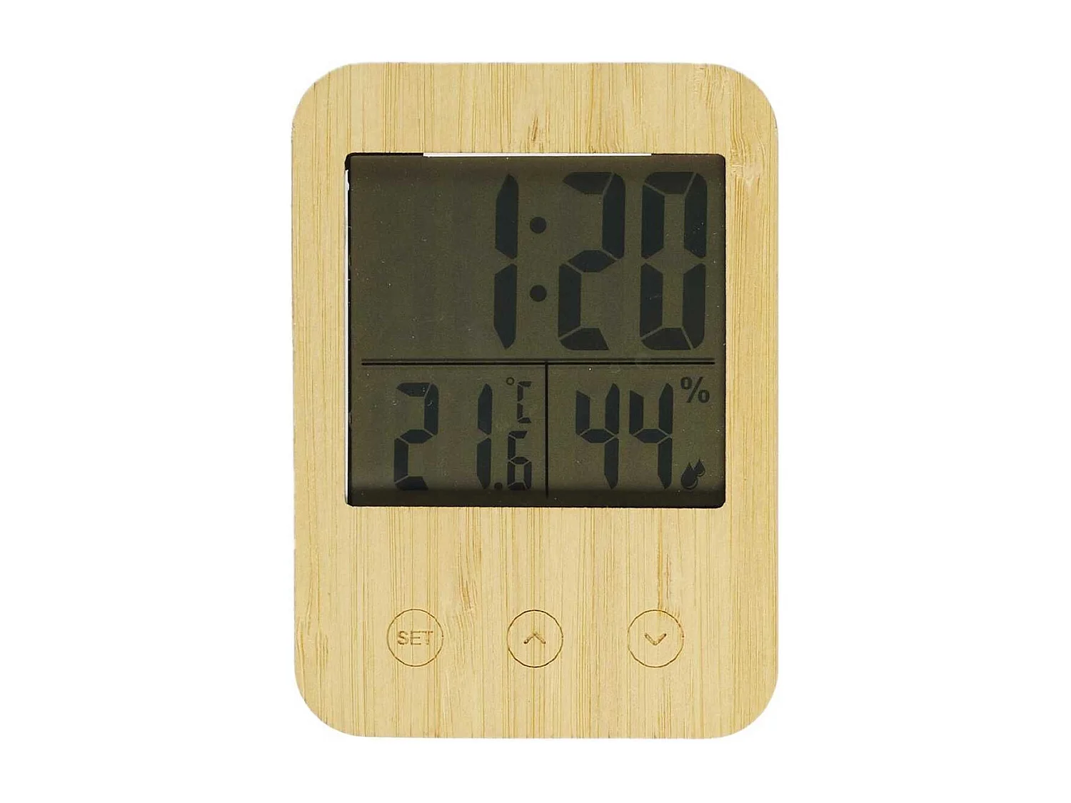 Réveil station météo façade en bois de bambou