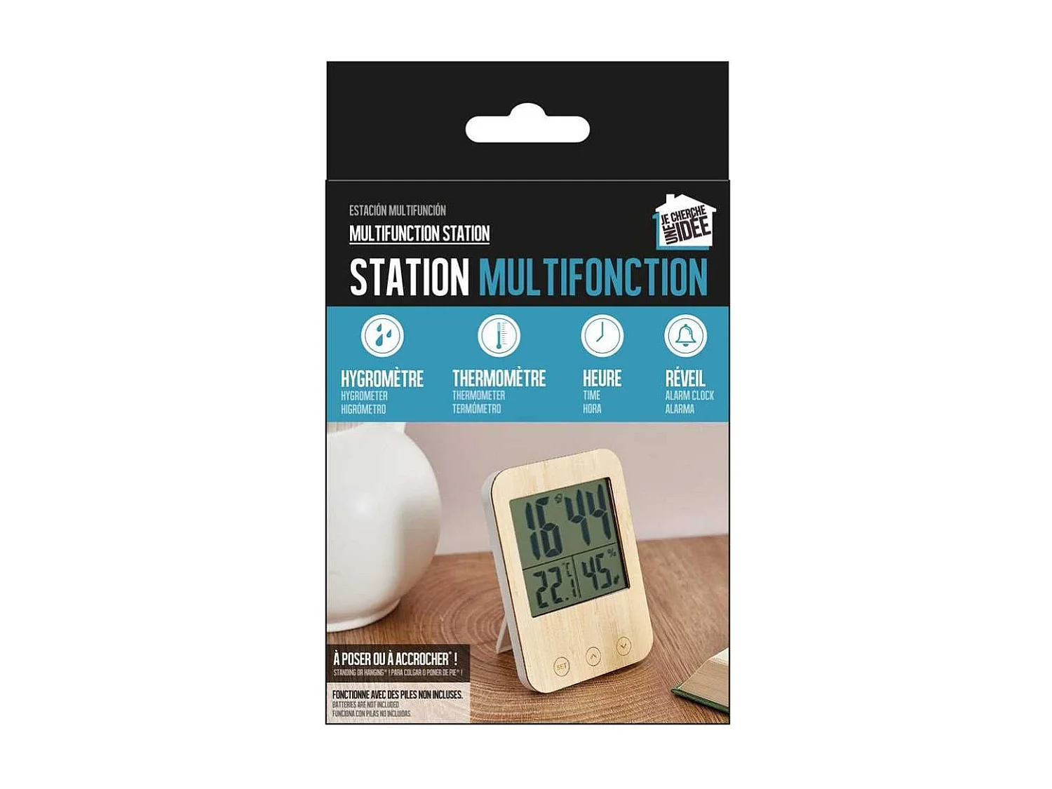 Réveil station météo façade en bois de bambou