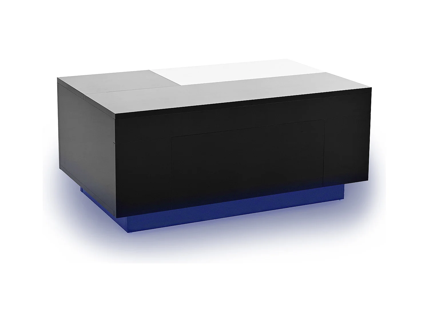 Table basse haute brillance 80x50x35.5 cm - Éclairage LED - 1 tiroir - Plateau rétractable - Noir + Blanc