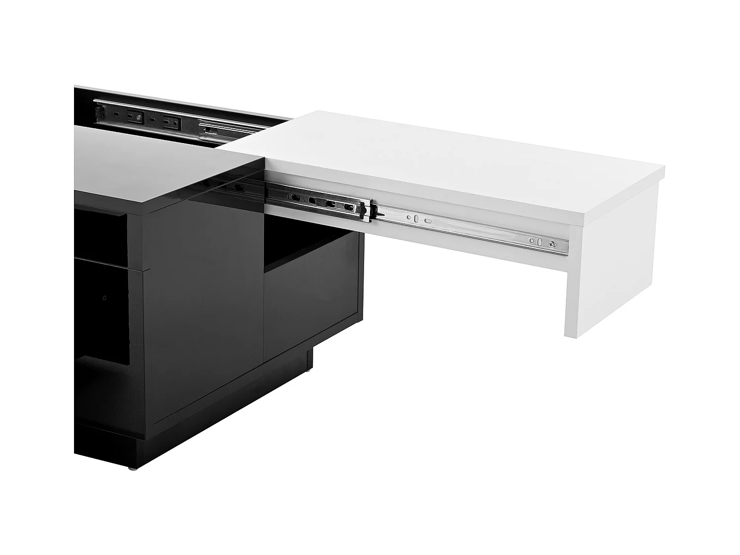 Table basse haute brillance 80x50x35.5 cm - Éclairage LED - 1 tiroir - Plateau rétractable - Noir + Blanc