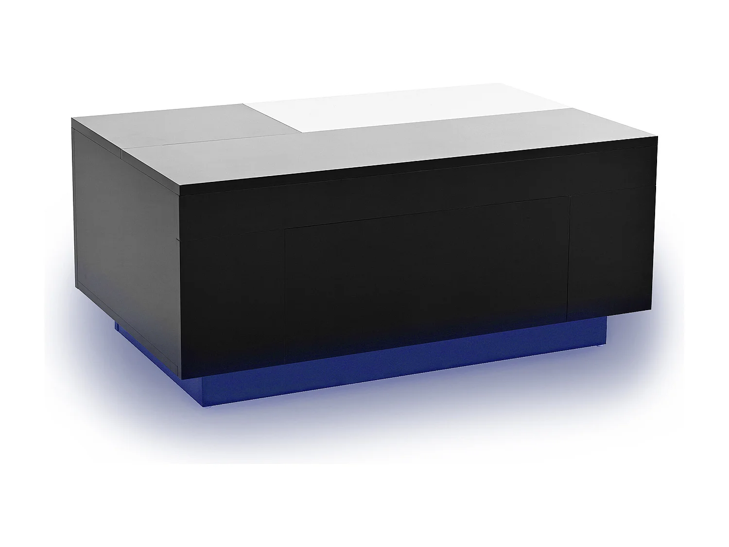 Table basse haute brillance 80x50x35.5 cm - Éclairage LED - 1 tiroir - Plateau rétractable - Noir + Blanc