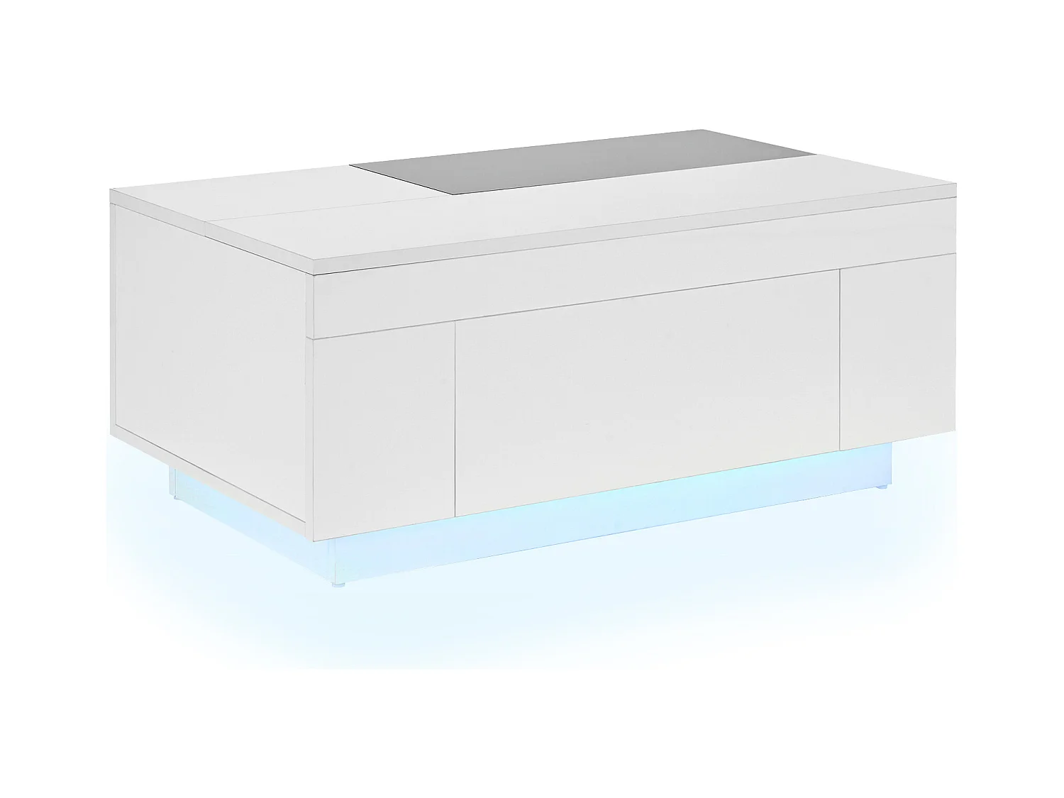 Table basse haute brillance 80x50x35.5 cm - Éclairage LED - 1 tiroir - Plateau rétractable - Blanc + Noir