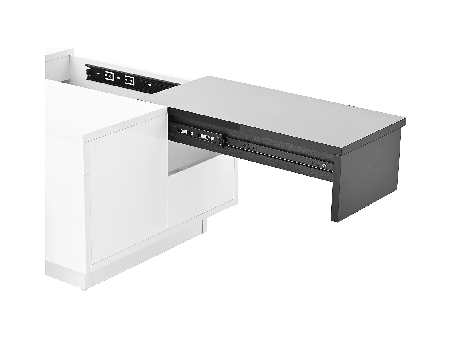 Table basse haute brillance 80x50x35.5 cm - Éclairage LED - 1 tiroir - Plateau rétractable - Blanc + Noir