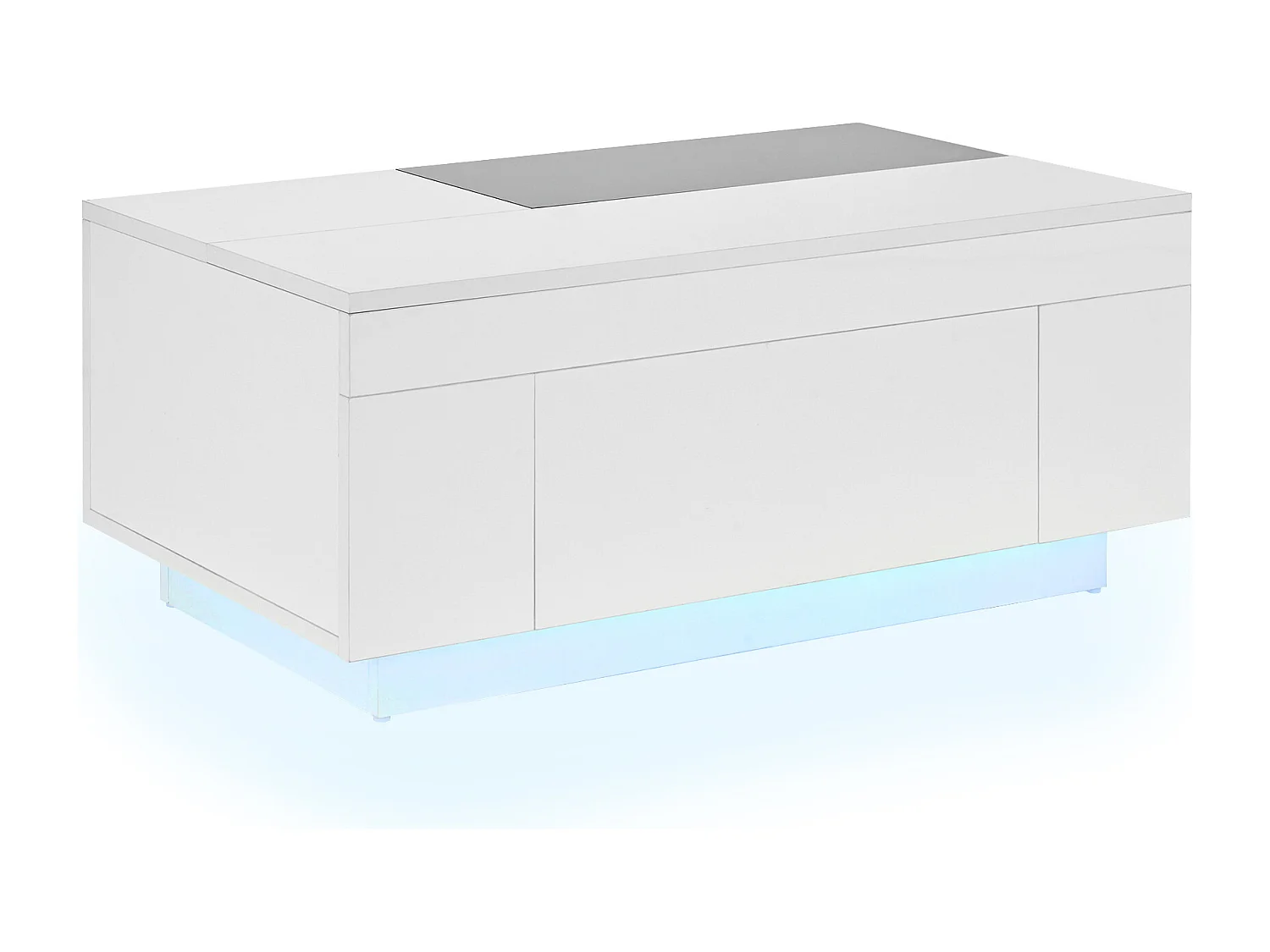 Table basse haute brillance 80x50x35.5 cm - Éclairage LED - 1 tiroir - Plateau rétractable - Blanc + Noir