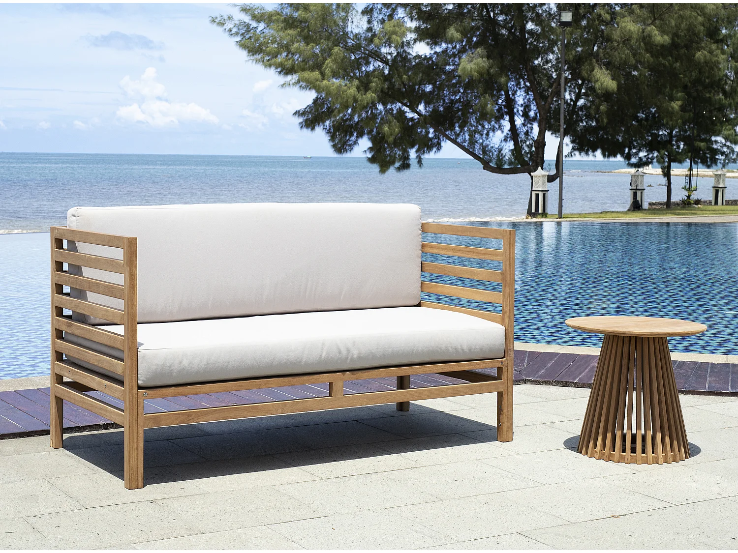 Tavolo supplementare da giardino D.50 cm in in Teak Naturale chiaro - TRIANI