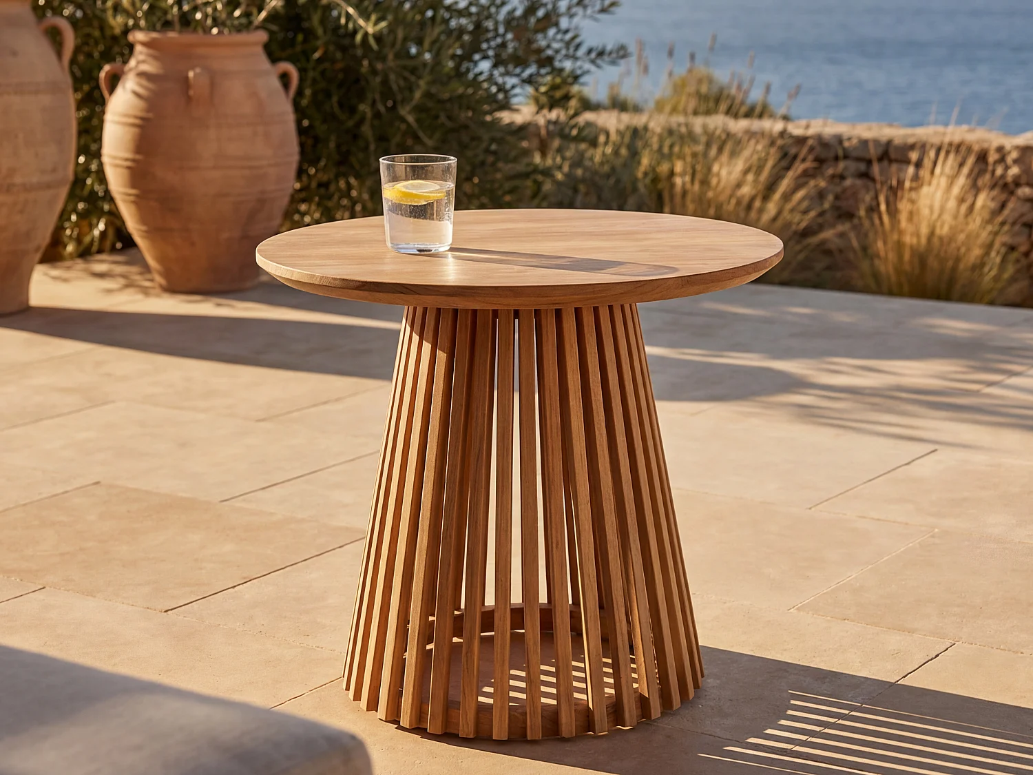 Tavolo supplementare da giardino D.50 cm in in Legno di teak Naturale chiaro - TRIANI