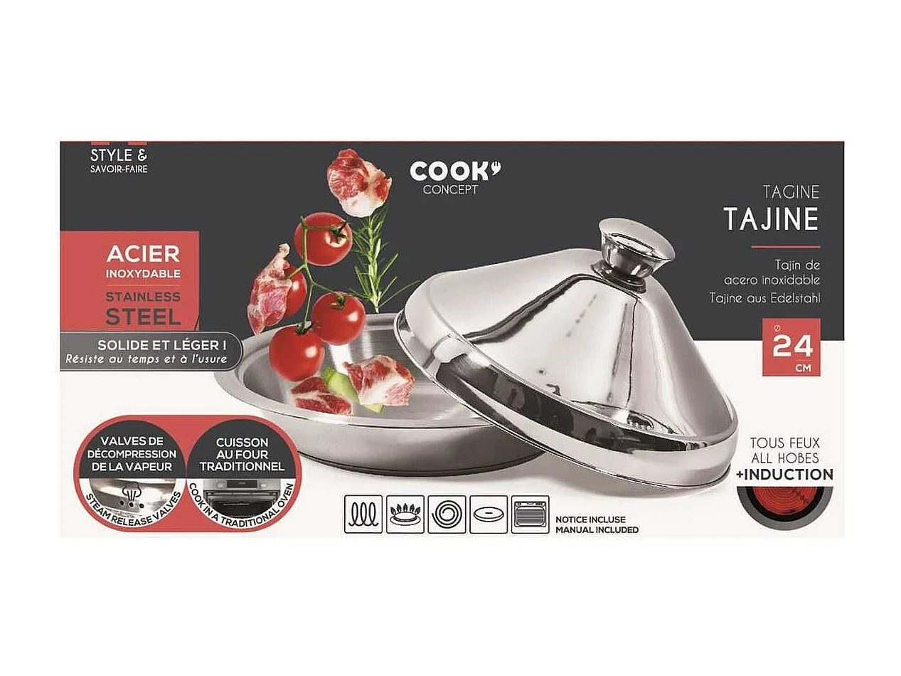 Tajine en acier inoxydable 24cm Compatible Tous Feux (Induction) et four
