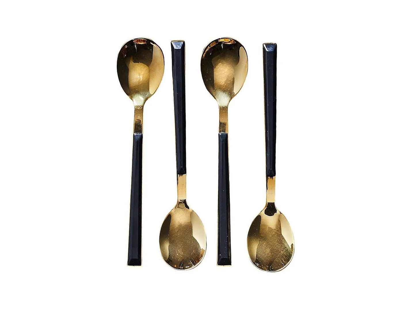 Set 4 cuillères à dessert inox doré manches noirs en plastique