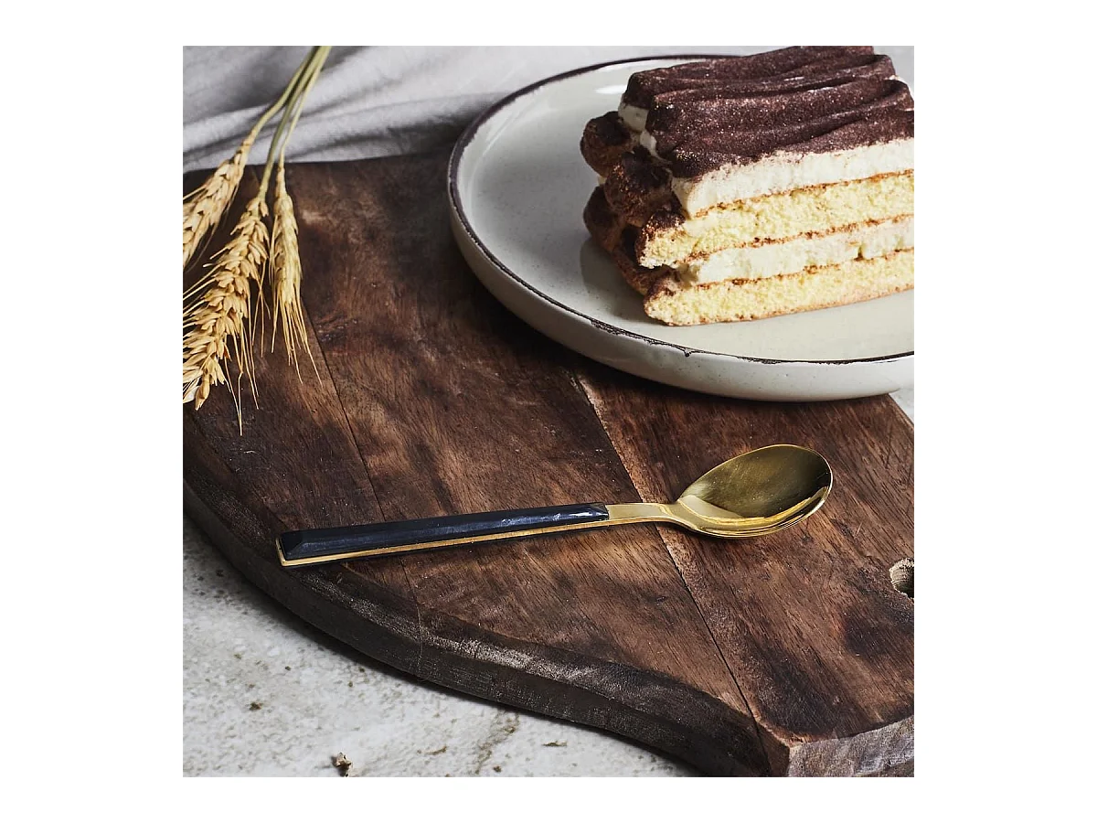 Set 4 cuillères à dessert inox doré manches noirs en plastique