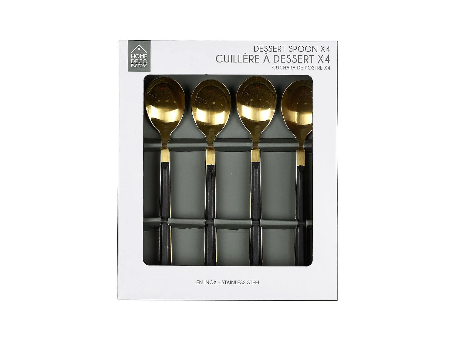 Set 4 cuillères à dessert inox doré manches noirs en plastique