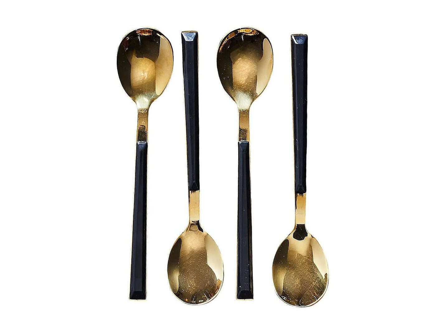 Set 4 cuillères à dessert inox doré manches noirs en plastique
