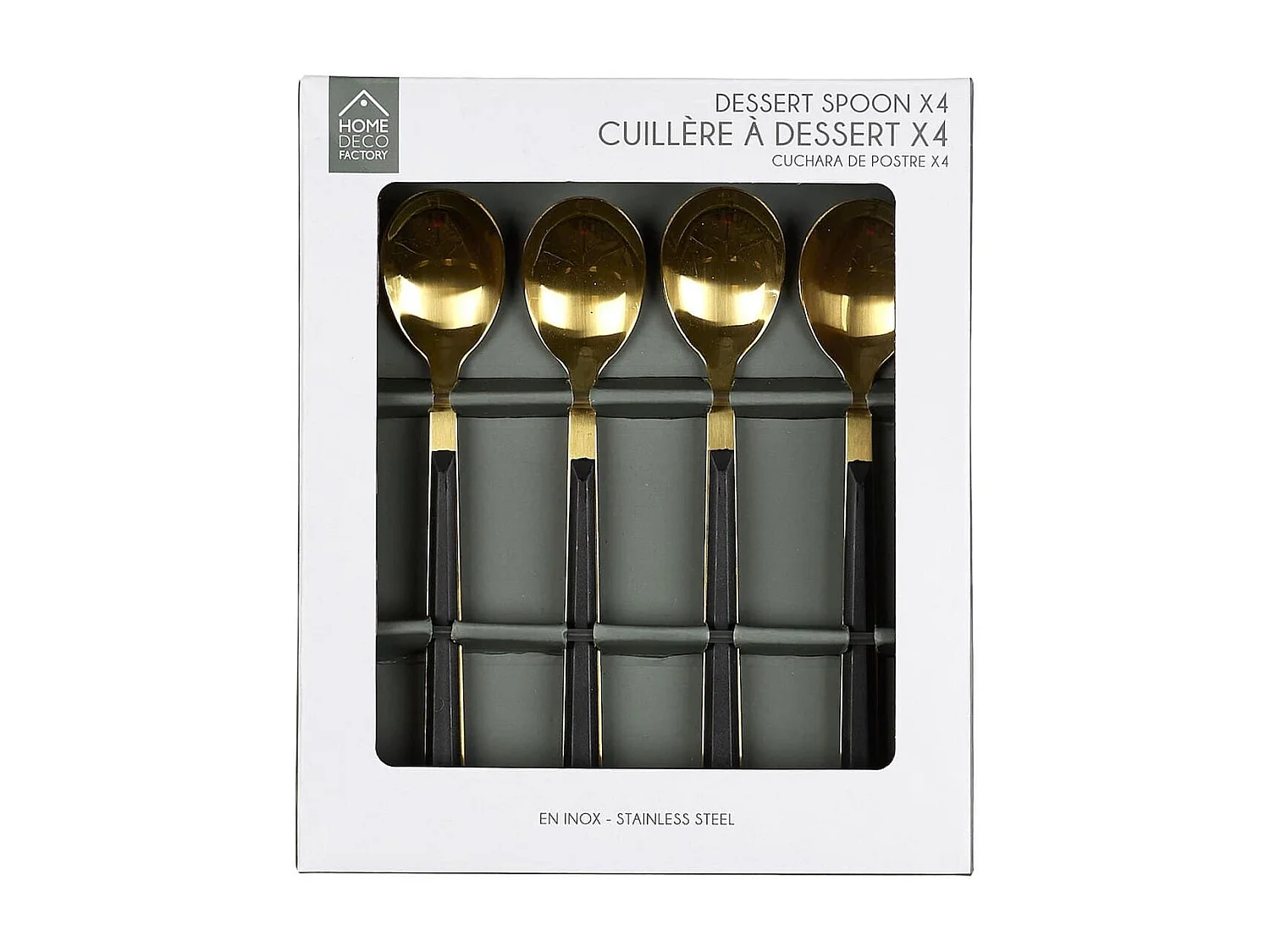 Set 4 cuillères à dessert inox doré manches noirs en plastique