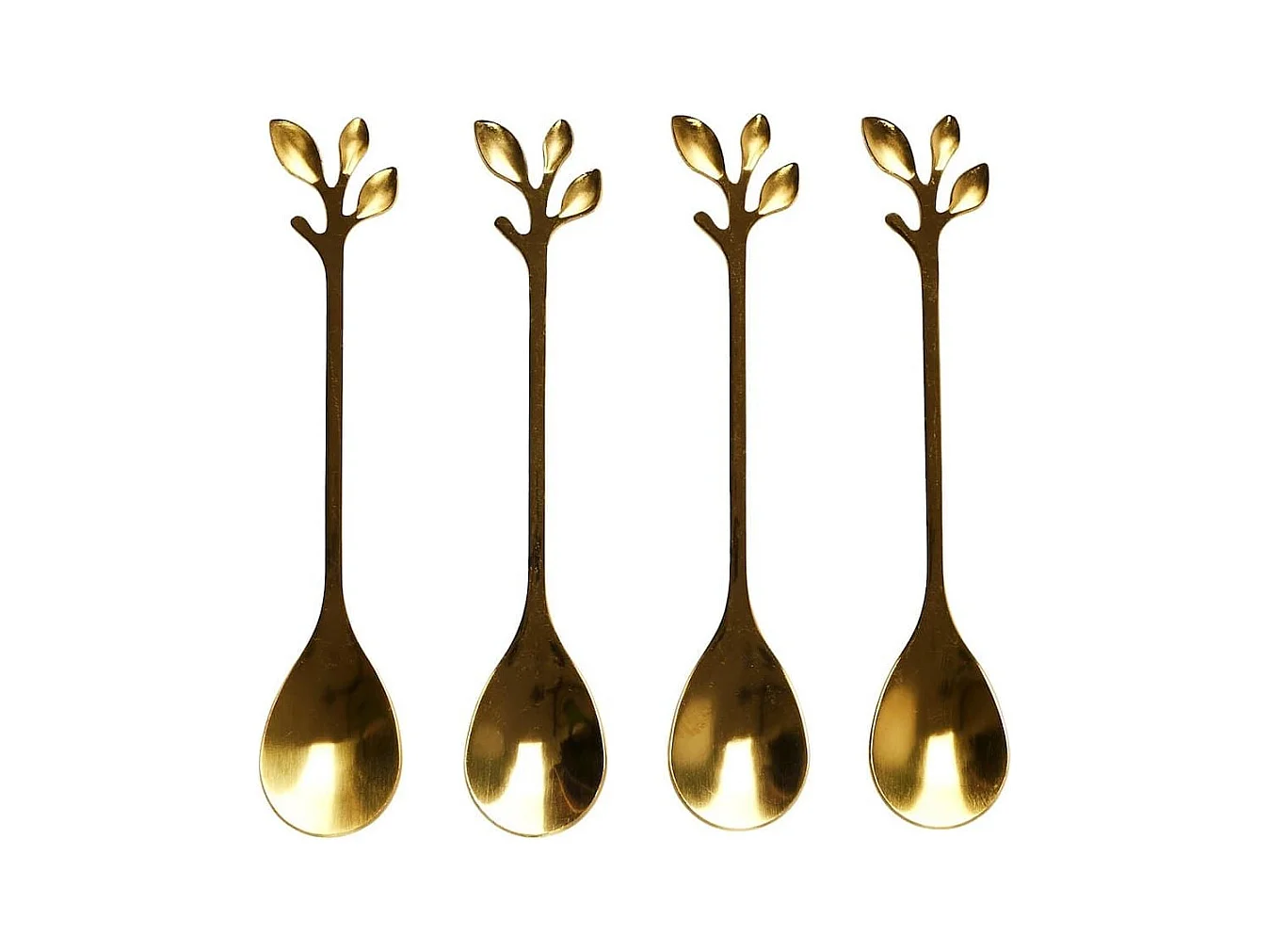 Set de 4 cuillères à café dorées en acier inoxydable style feuilles