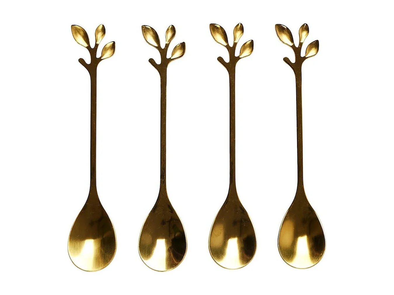 Set de 4 cuillères à café dorées en acier inoxydable style feuilles