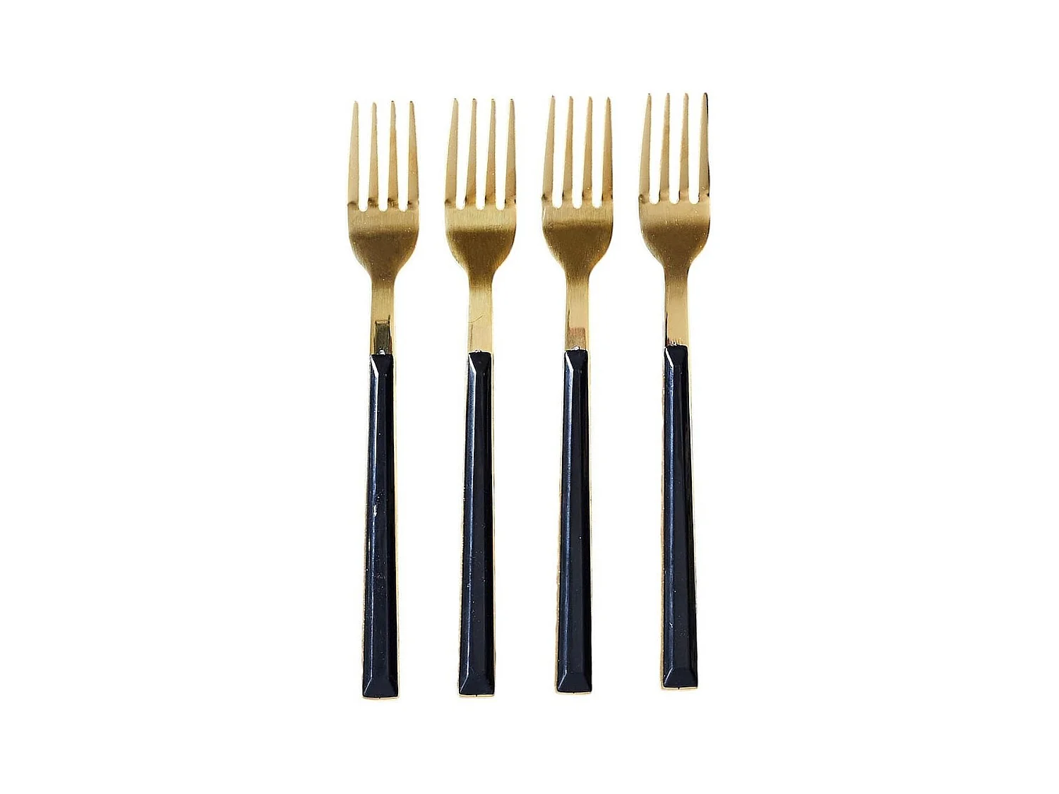 Set 4 fourchettes à dessert inox doré manches noirs en plastique